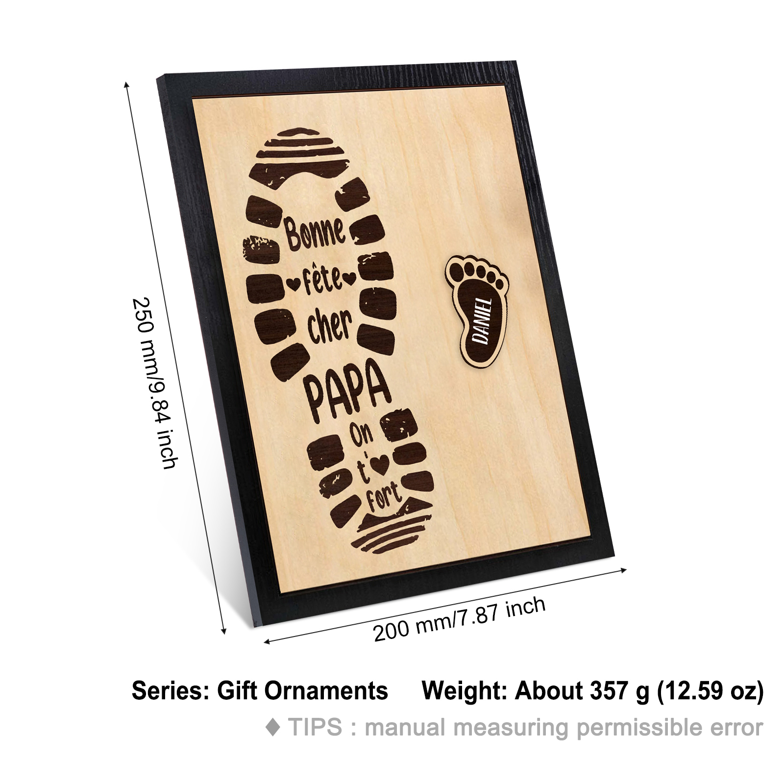 À Mon Papa-Cadre en Bois Pieds Bébé 1 Prénom Personnalisé