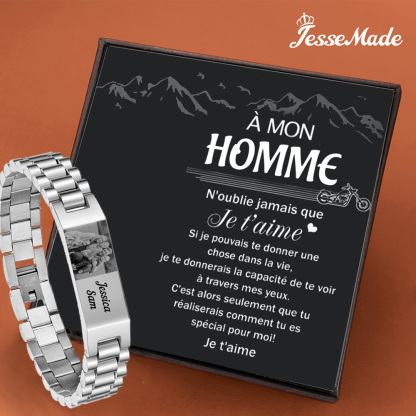 À Mon Homme - Bracelet Personnalisé 1 texte avec 1 photo en Acier inoxydable