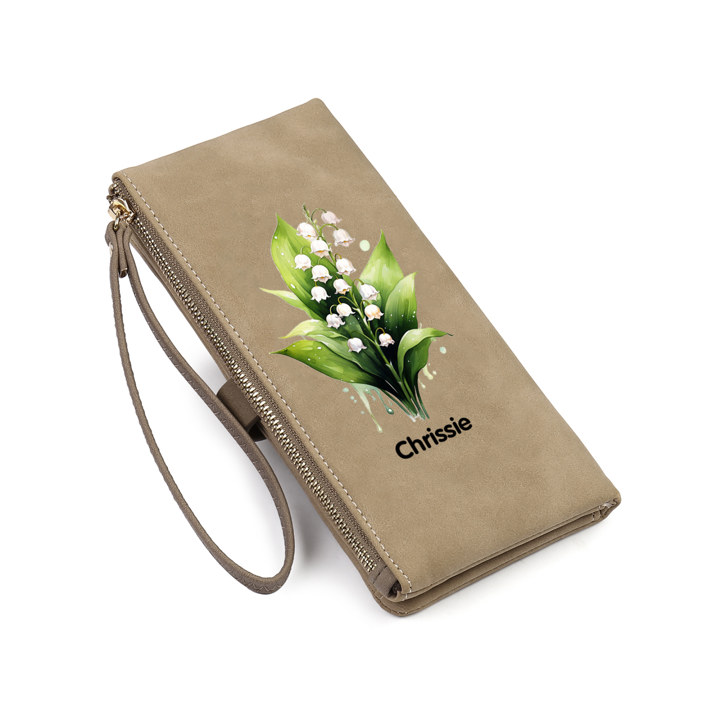 Portefeuille Femmes 1 Prénom Personnalisé avec Fleur de Naissance Porte-Monnaie Carte