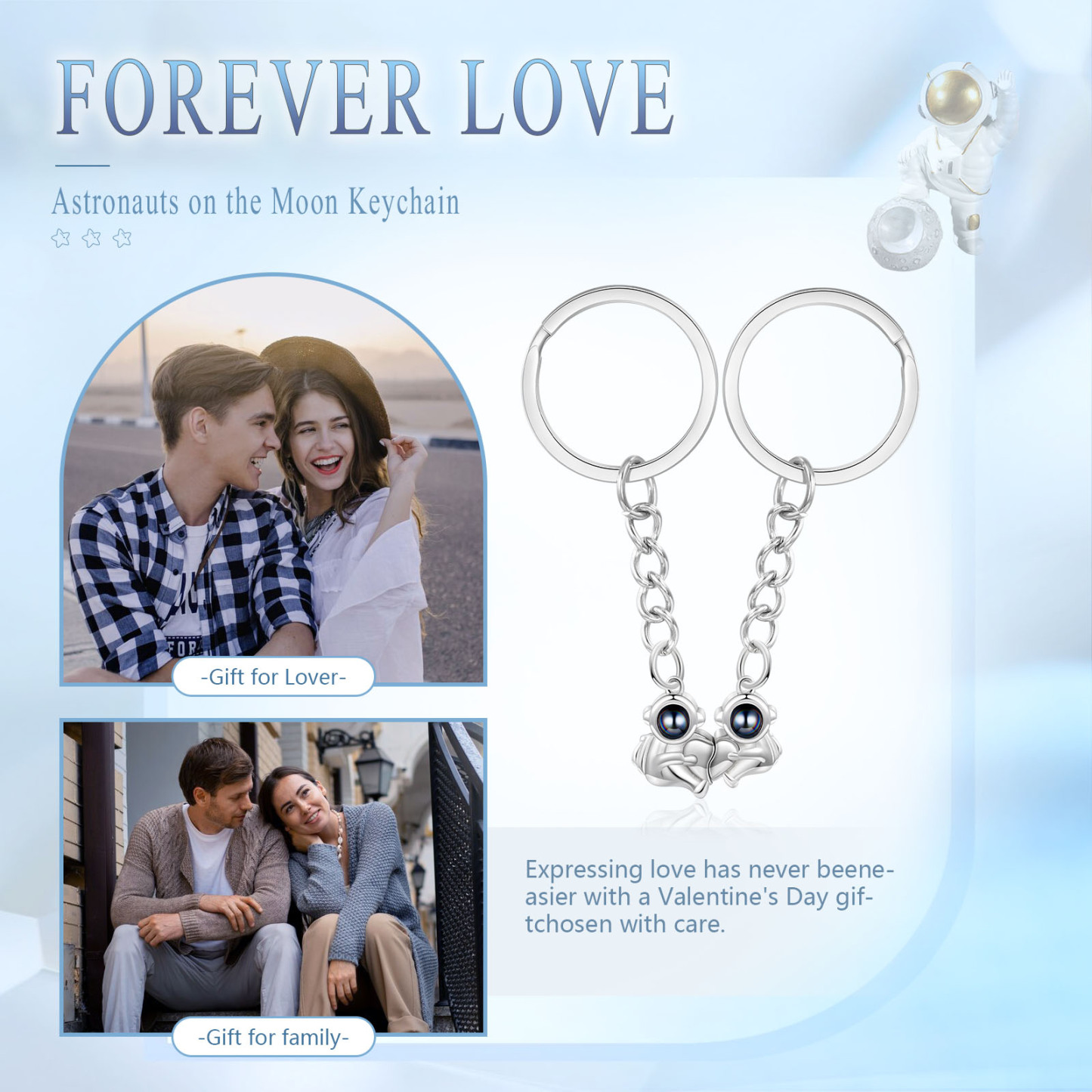 Porte-Clés Projection de Pierres 1 Photo Personnalisée Porte-Clés Astronaute magnétique pour Couple