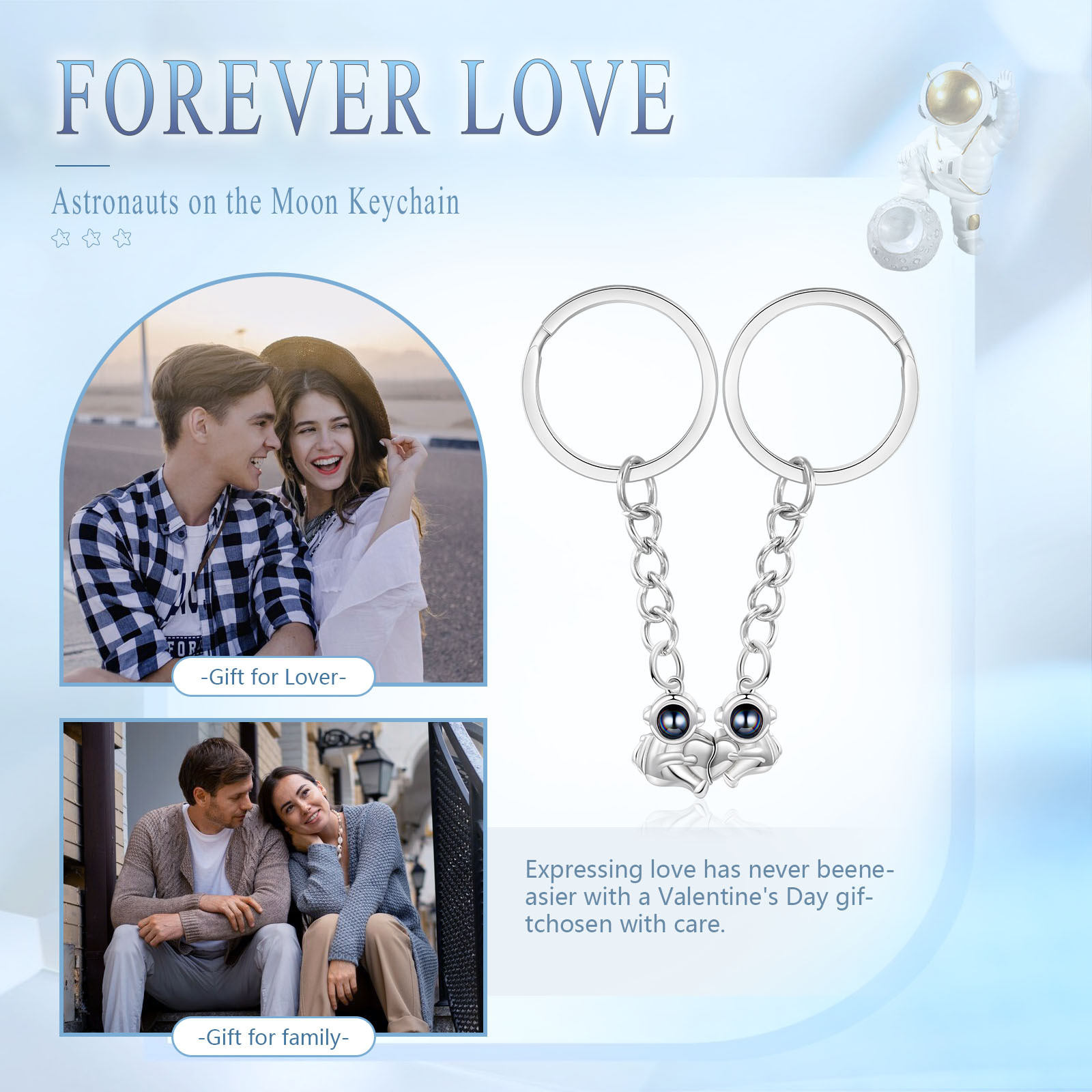 Porte-Clés Projection de Pierres 1 Photo Personnalisée Porte-Clés Astronaute magnétique pour Couple