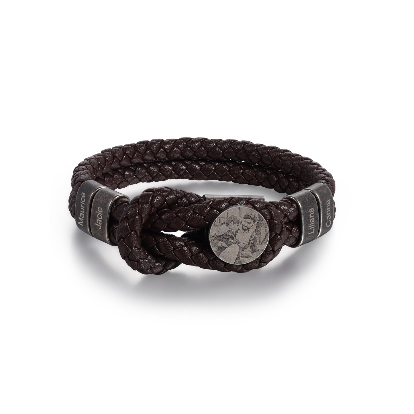 Bracelet Photo Personnalisé avec 4 Prénoms Bracelet en Cuir pour Homme