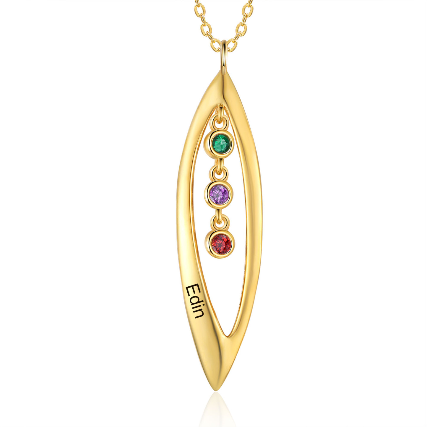Collier Pendentif Feuilles 1 Prénom et 3 Pierres de Naissance Personnalisés Collier Femmes | Jessemade