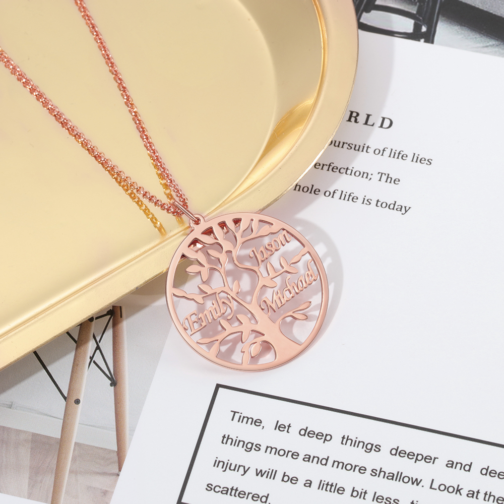 Collier Argent Arbre de vie Arbre généalogique 3 prenoms