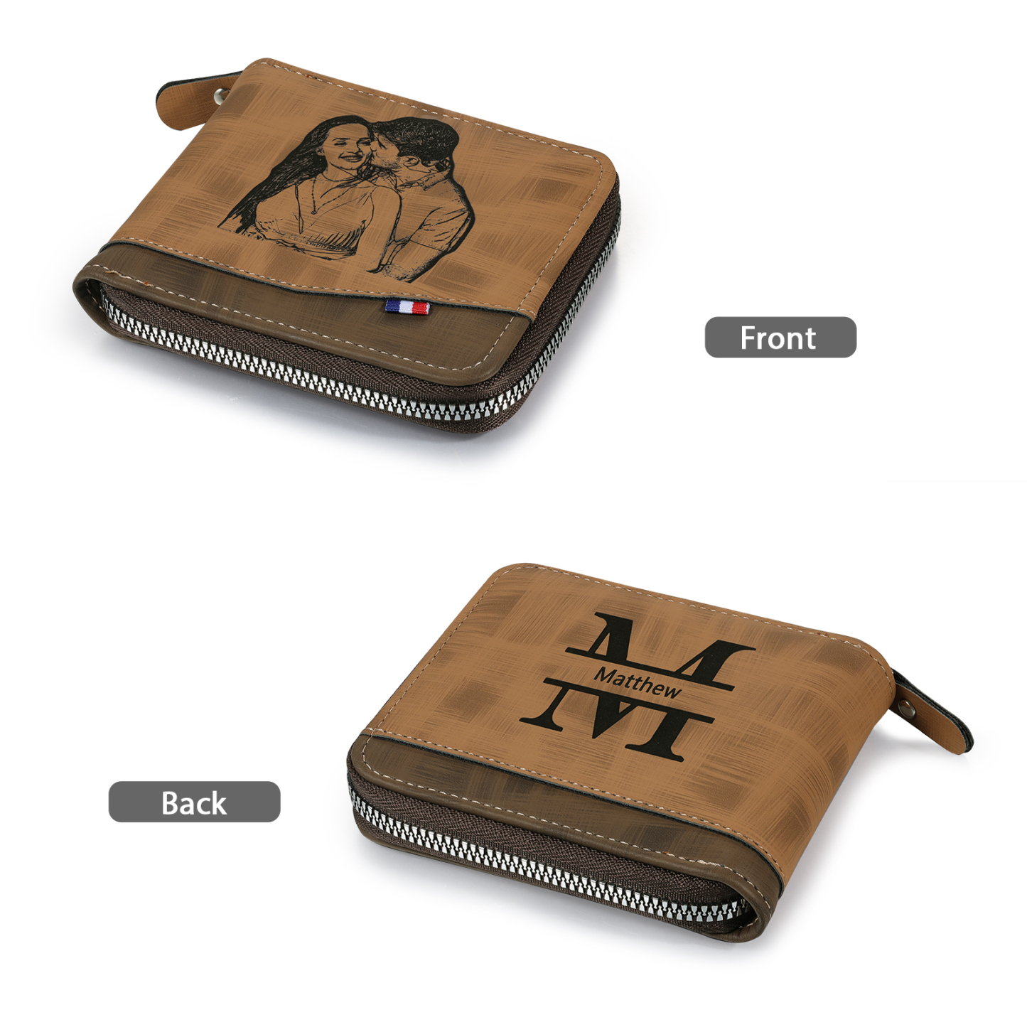 Portefeuille Classique 1 Prénom et Lettre Personnalisés avec Photo Porte-Monnaie Carte cadeau anniversaire homme | Jessemade