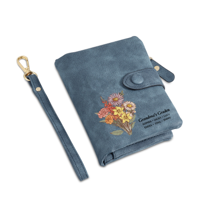 Portefeuille Fleur de naissance 1-6 Prénoms Personnalisés Porte-Monnaie Carte pour Femmes