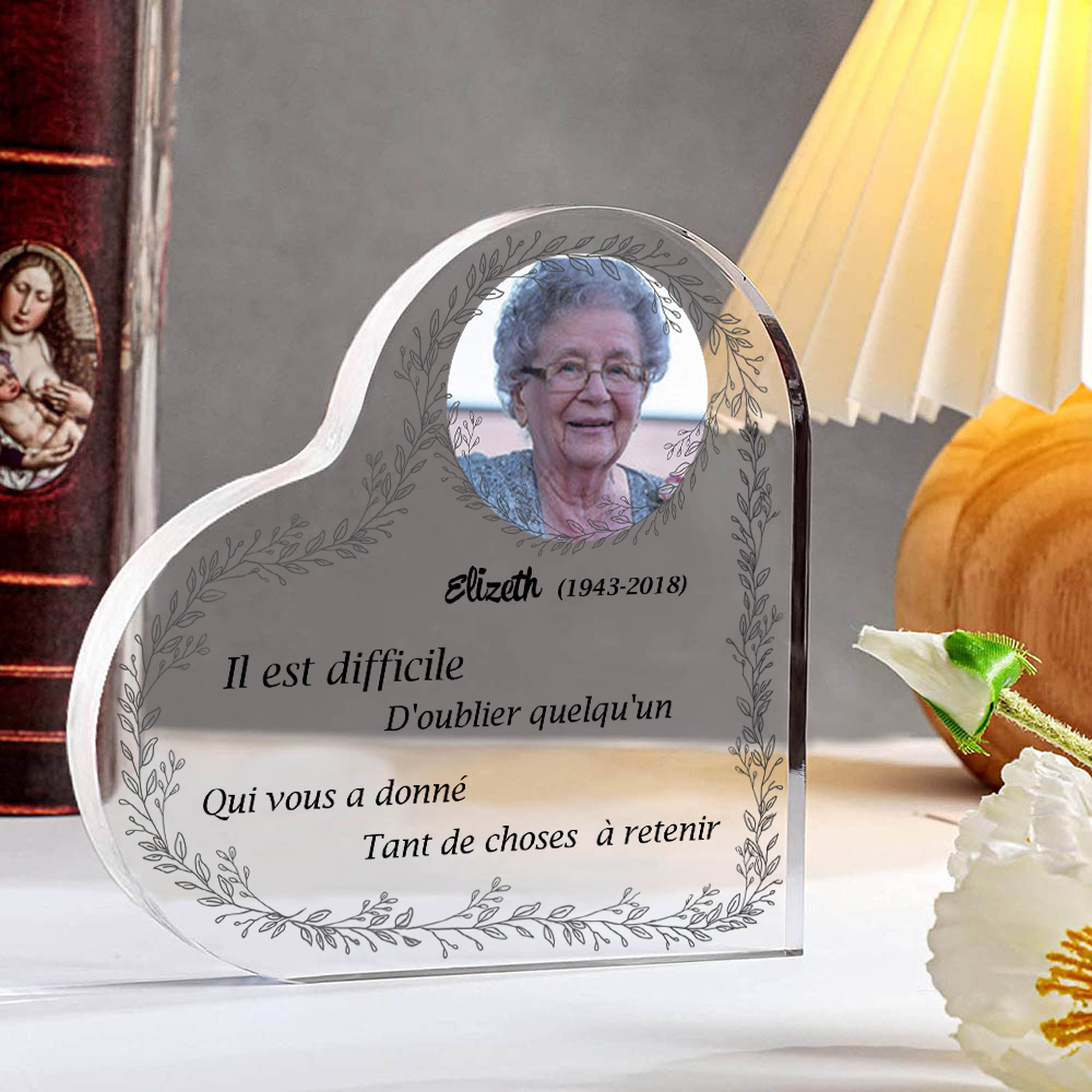 Plaque Acrylique Commémorative en Forme de Cœur Plaque Funéraire 1 Prénom Personnalisé avec Années