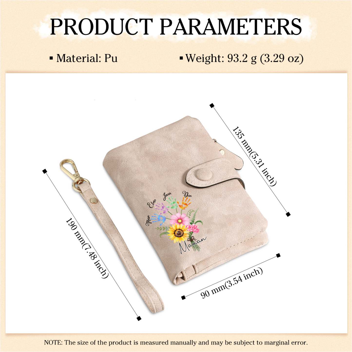 Portefeuille Fleurs 4 Prénoms et 1 Texte Personnalisés Porte-Monnaie Carte pour Femmes