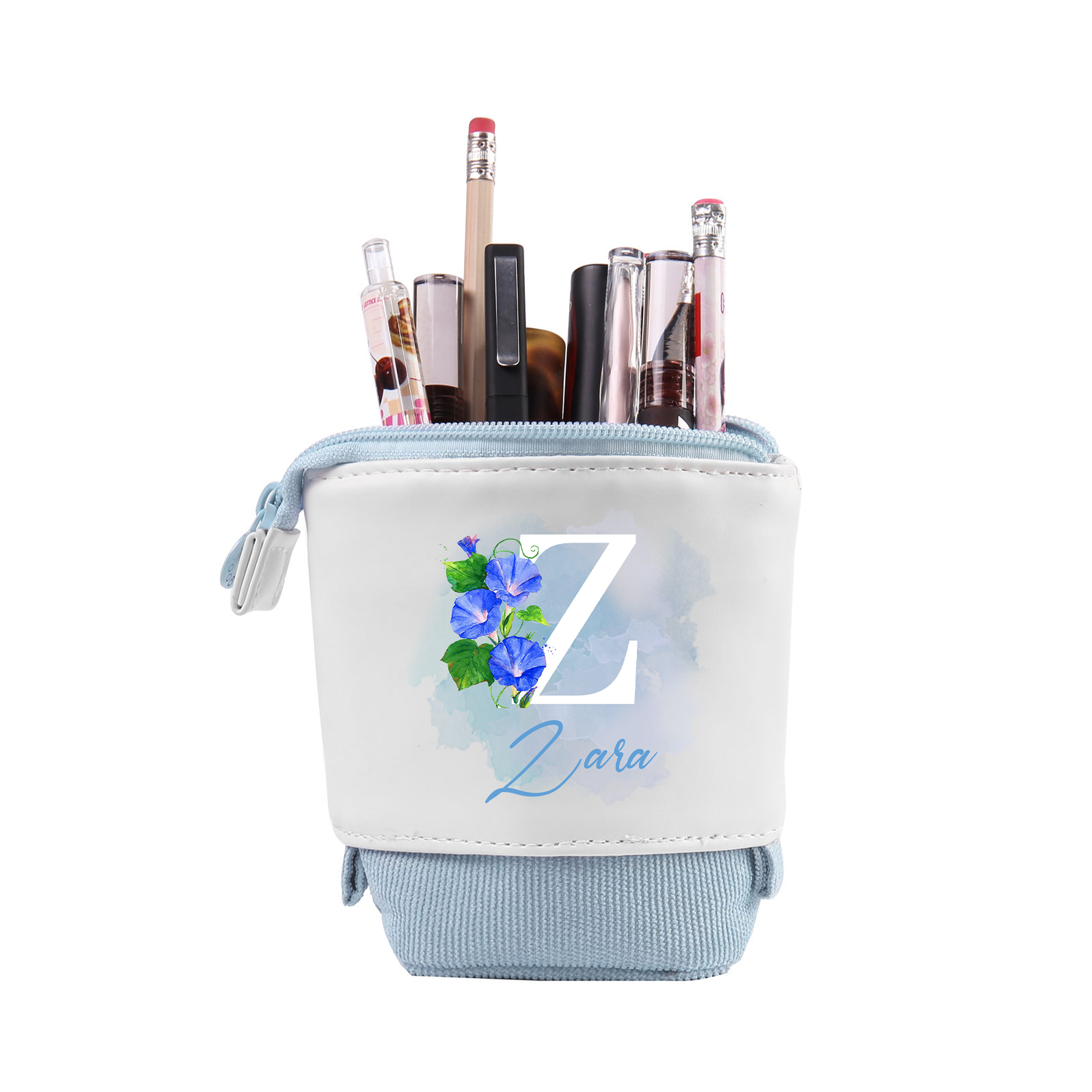 Trousse scolaire Étui à Crayons Prénom et Lettre Personnalisé avec Fleur de Naissance Pochette à Crayons Sac à Crayons