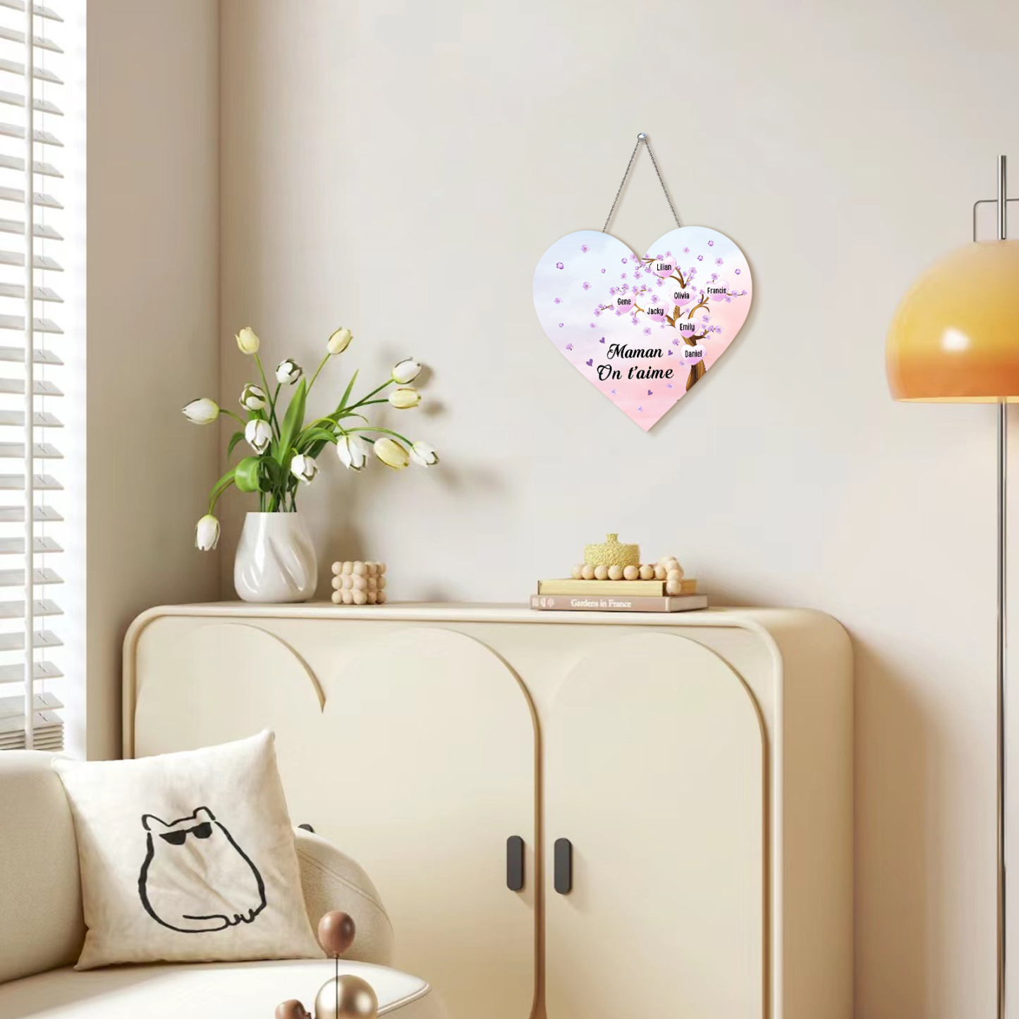 À Maman/Mamie - Veilleuse Cœur Décoration Arbre 7 Prénoms Personnalisés avec 1 Texte