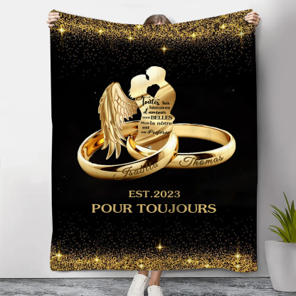 Couverture Plaids Polaire 2 Prénoms Personnalisés avec Année et Texte-Jessemade FR