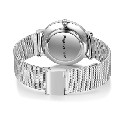 Montre Personnalisée Texte avec Gravure du prénom ou Message Bracelet en acier inoxydable