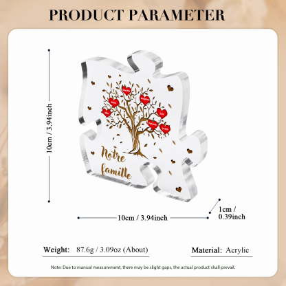 Plaque Acrylique en forme de Puzzle Arbre de Vie 7 Prénoms et Texte Personnalisés
