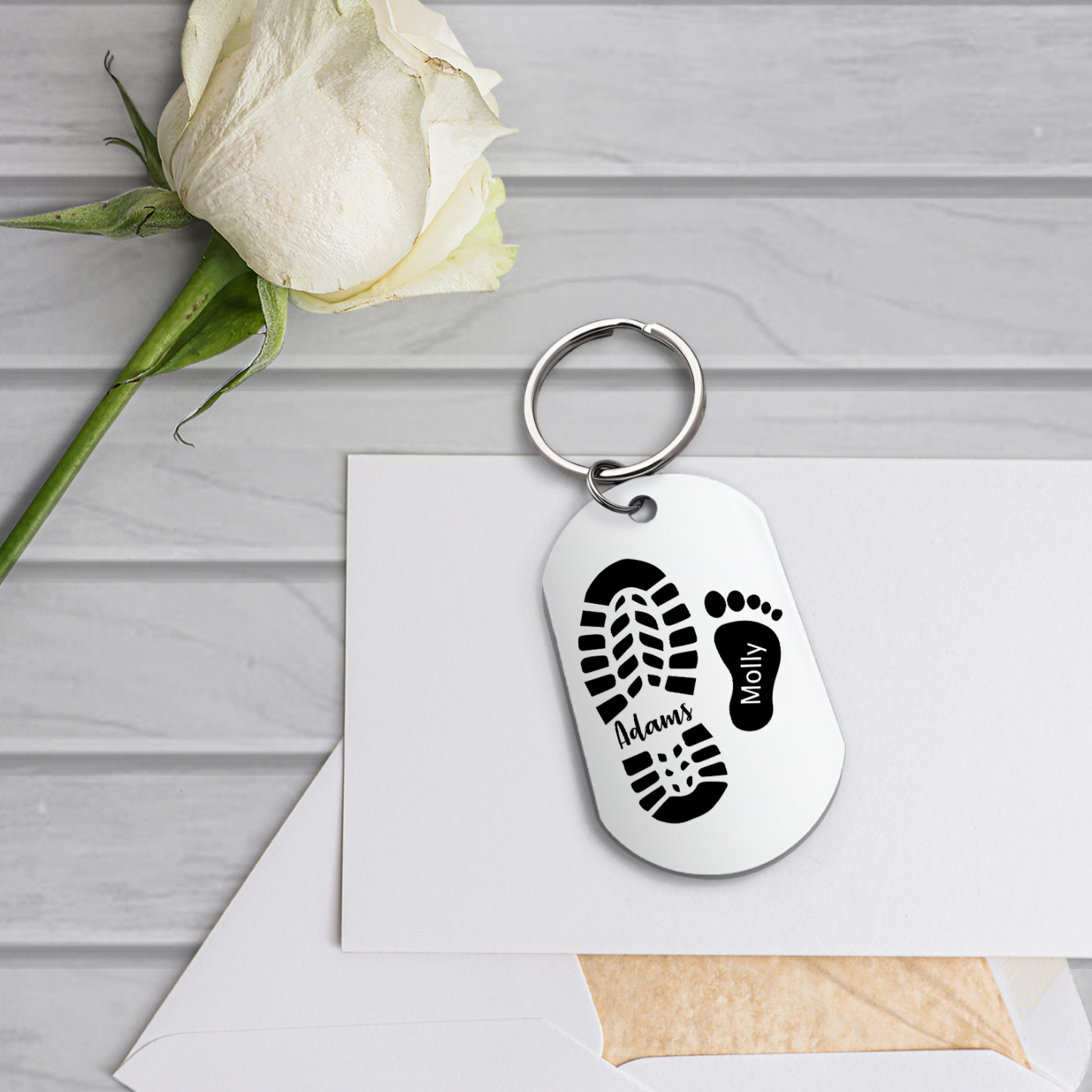 À Papa/Papi - Porte-Clés Pieds Bébé 2 Prénoms Personnalisés avec Photo pour Famille