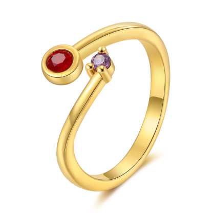 Bague Ouverte 2 Pierres de naissance Personnalisées pour Femmes