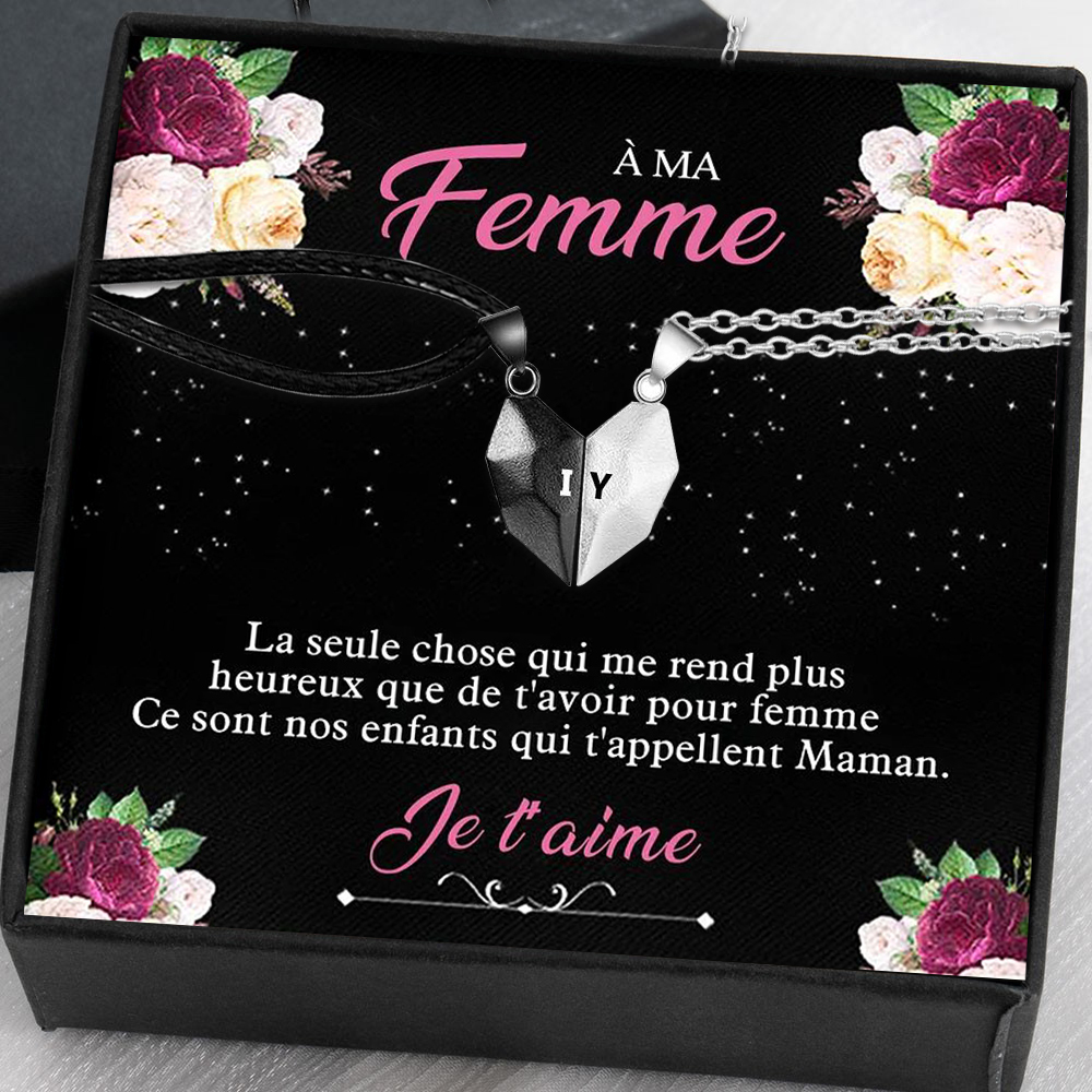 À Ma Femme -Collier breloque Coeur 2 Lettres personnalisés Avec aimant