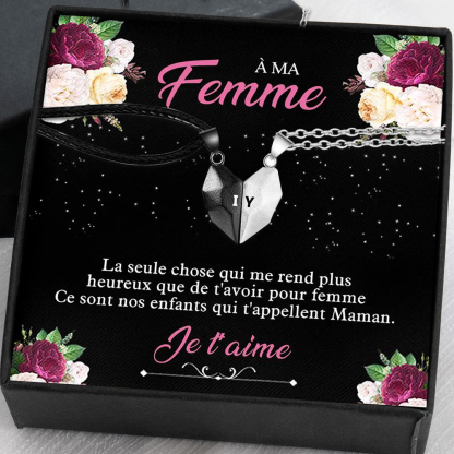 À Ma Femme -Collier breloque Coeur 2 Lettres personnalisés Avec aimant