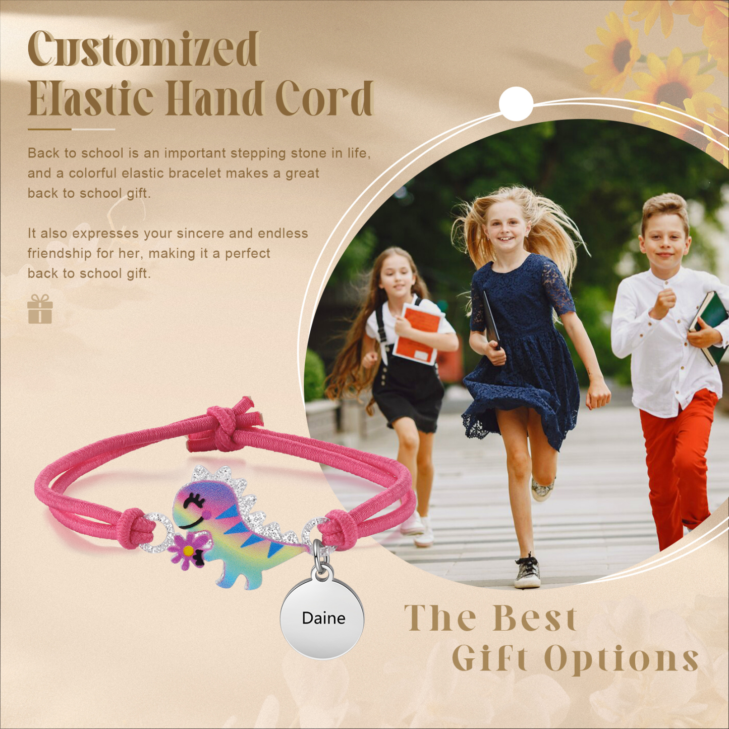 Bracelet Dinosaure Prénom Personnalisé Cadeau pour Enfants