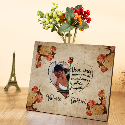 Cadre en Bois 2 Prénoms Personnalisés avec Photo et Date pour Couple Cadeau Saint Valentin
