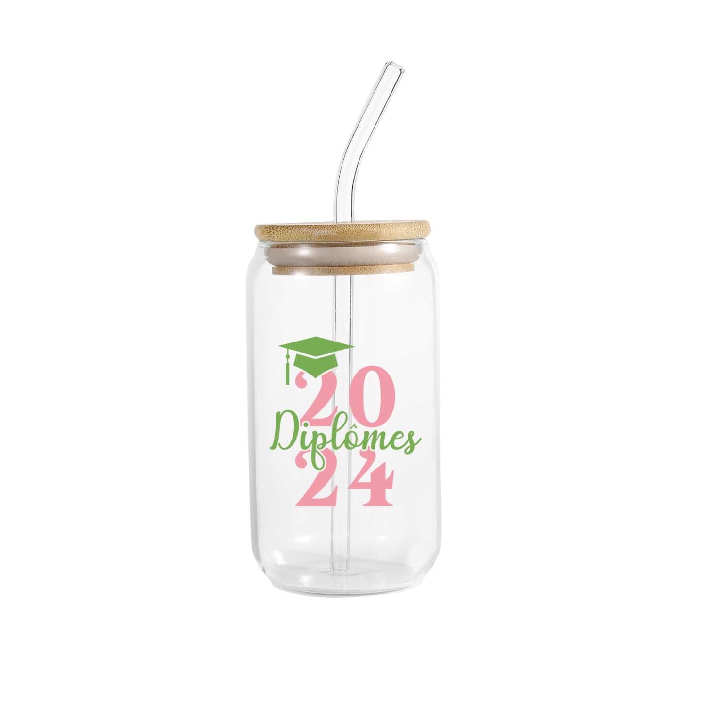 Tasse en Verre avec Paille Prénom et Années Personnalisés Cadeau de remise des Diplômes