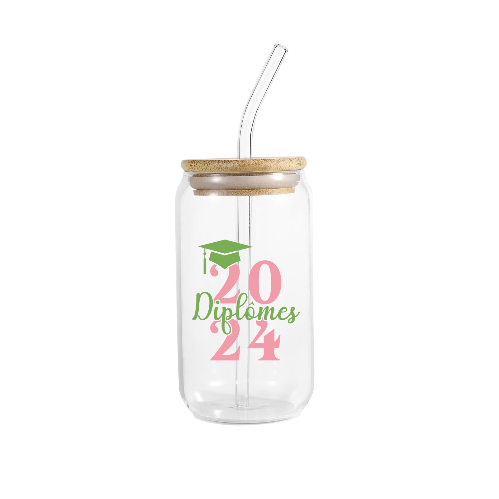 Tasse en Verre avec Paille Prénom et Années Personnalisés Cadeau de remise des Diplômes