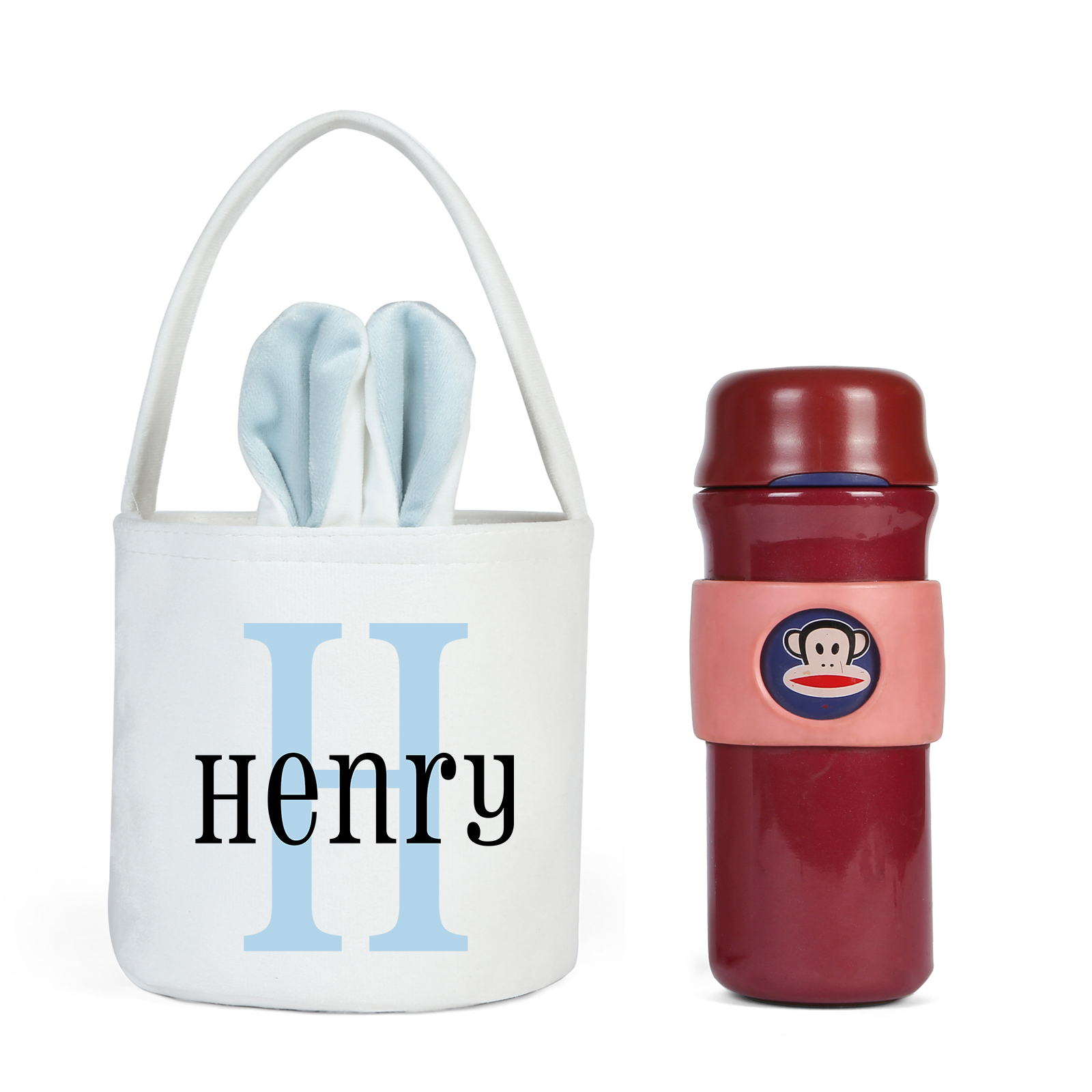 Sac de Pâques Lapin 1 Prénom et Lettre Personnalisés Tote Bag Enfant