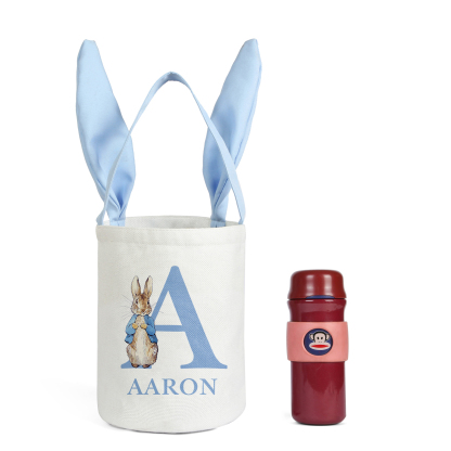 Sac de Pâques Lapin 1 Prénom et Lettre Personnalisés Tote Bag Enfant