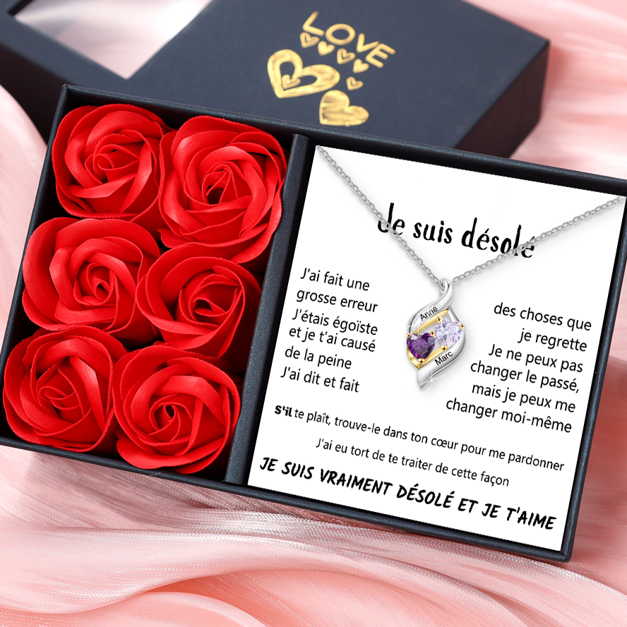 Collier d'Excuses Personnalisé 2 Pierres de Naissance ARGENT 925