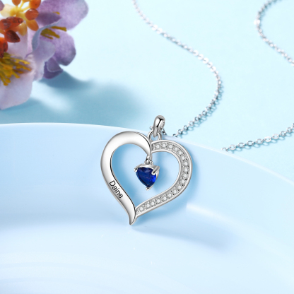 Collier 1 Prénom Personnalisé Pendentif Cœur avec 1 Pierre de Naissance