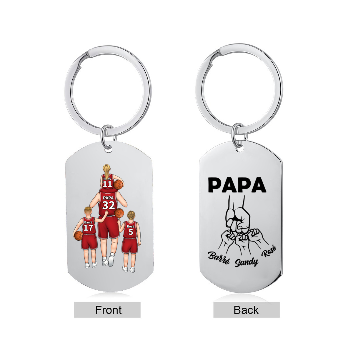 À mon Papa - Porte-Clés Famille de Basket-Ball 2-5 Prénoms Personnalisés | Jessemade
