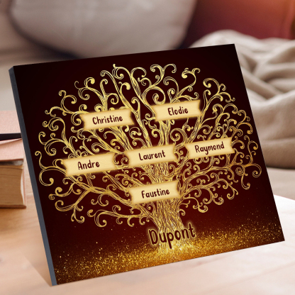 Cadre en Bois Arbre 6 Prénoms Personnalisés avec Texte Cadeau pour Famille