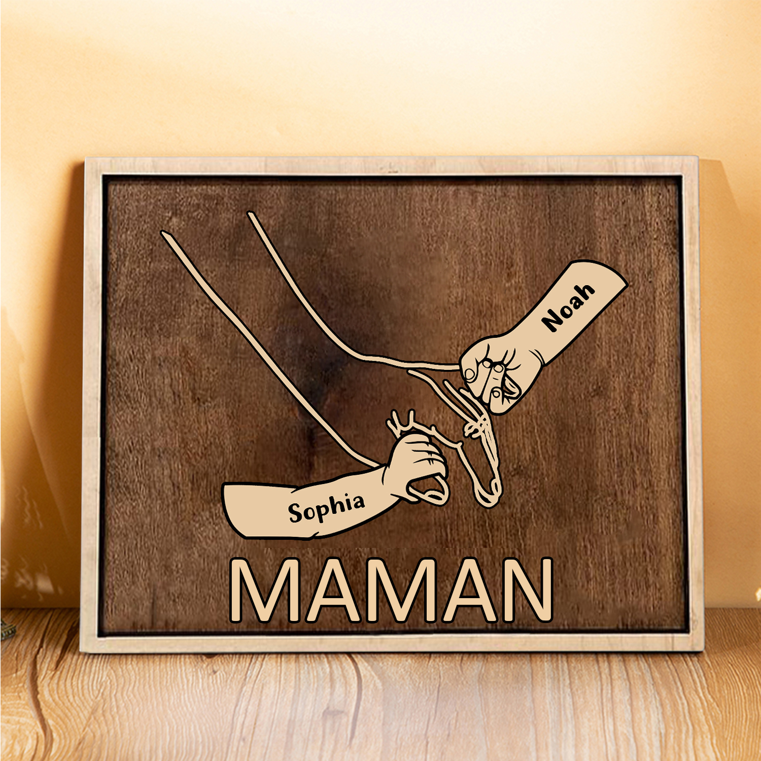 À Papi/Mamie- Cadre en Bois la Main dans la Main 2 Prénoms Personnalisés avec Texte Cadeau pour Famille | Jessemade