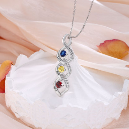 Collier Pendentif DNA 3 Prénoms Personnalisés avec Pierres de naissance