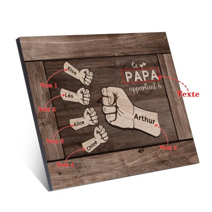 À Mon Papa/Papy-Cadre Imprimé en Bois Poings 5 Prénoms Personnalisés avec Texte