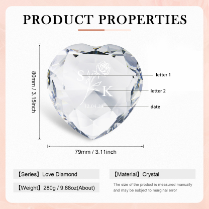 Décoration Cristal Cœur 2 Lettres Personnalisées avec Date pour Couple