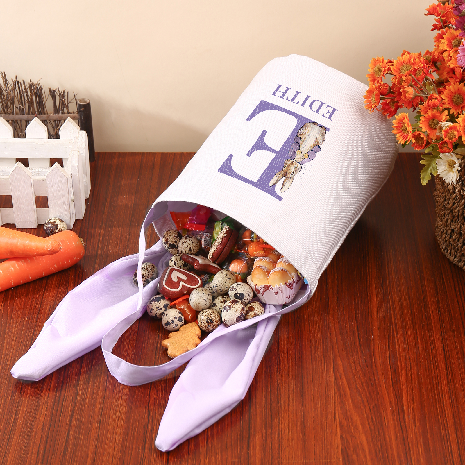 Sac de Pâques Lapin 1 Prénom et Lettre Personnalisés Tote Bag Enfant