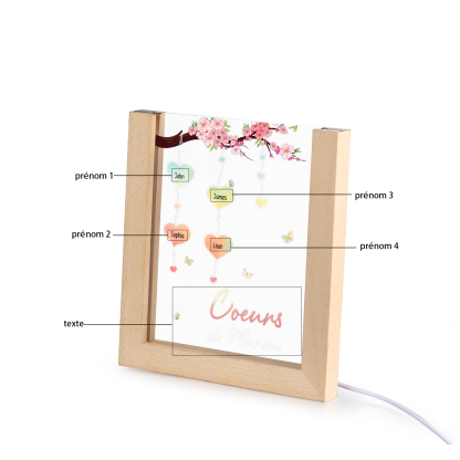 À Maman/Mamie - Lampe de chevet LED Arbre 4 Prénoms Personnalisés avec 1 Texte