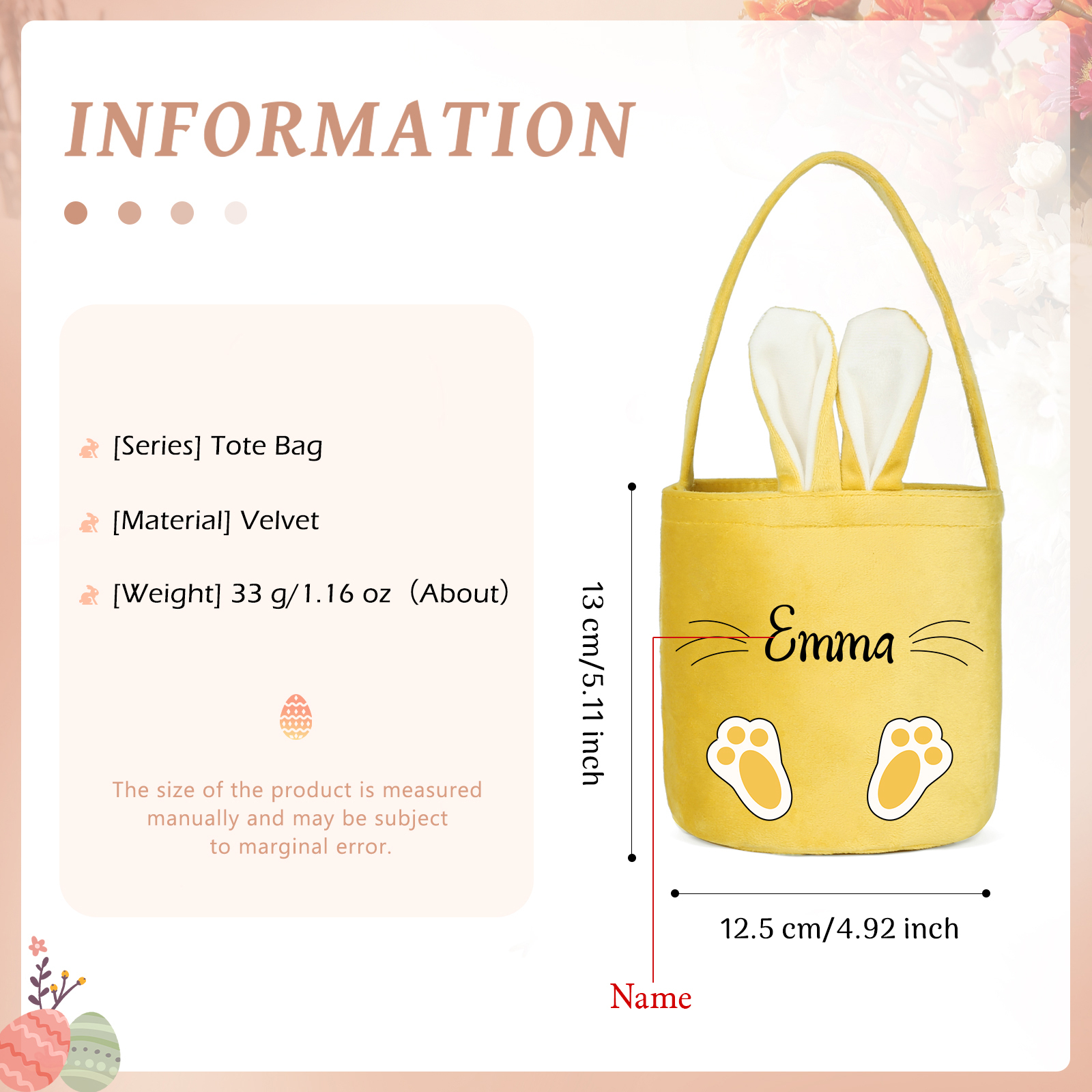 Sac de Pâques Lapin 1 Prénom Personnalisés Tote Bag Enfant