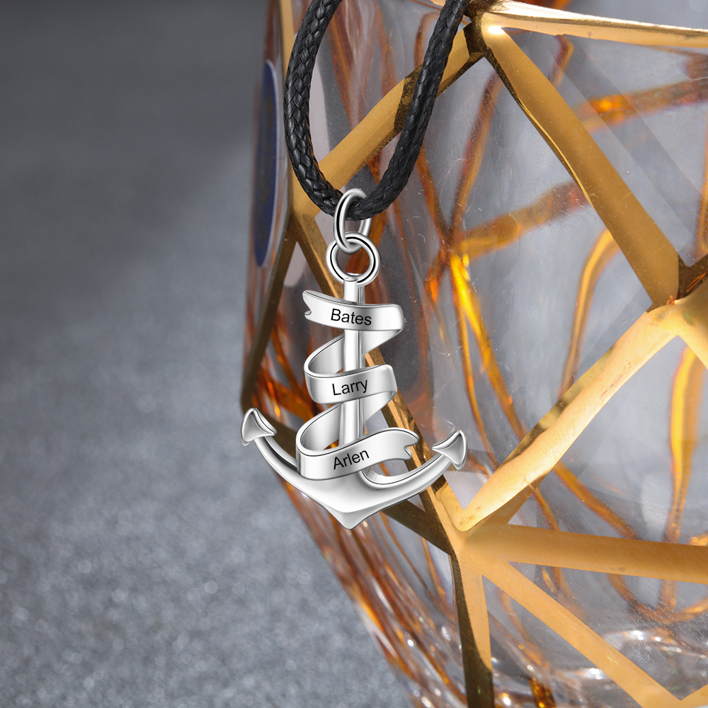 Collier d'ancre marine nautique Pirate ancre pendentif 3 Prénoms Personnalisés Collier Homme
