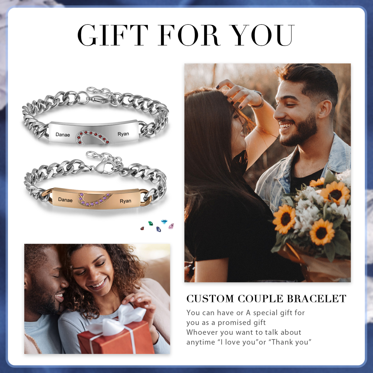Bracelet couple 2PCS avec 2 Prénoms Personnalisé Gourmette bracelet en commun | Jessemade