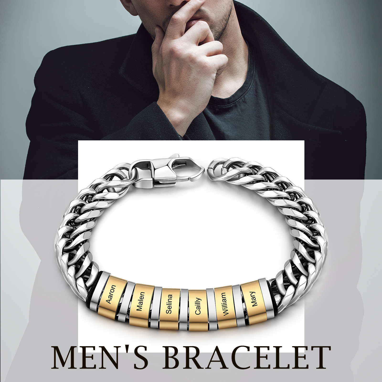 Bracelet Gourmette en acier inoxydable 6 Prénom Personnalisé pour Homme | Gravure Unique