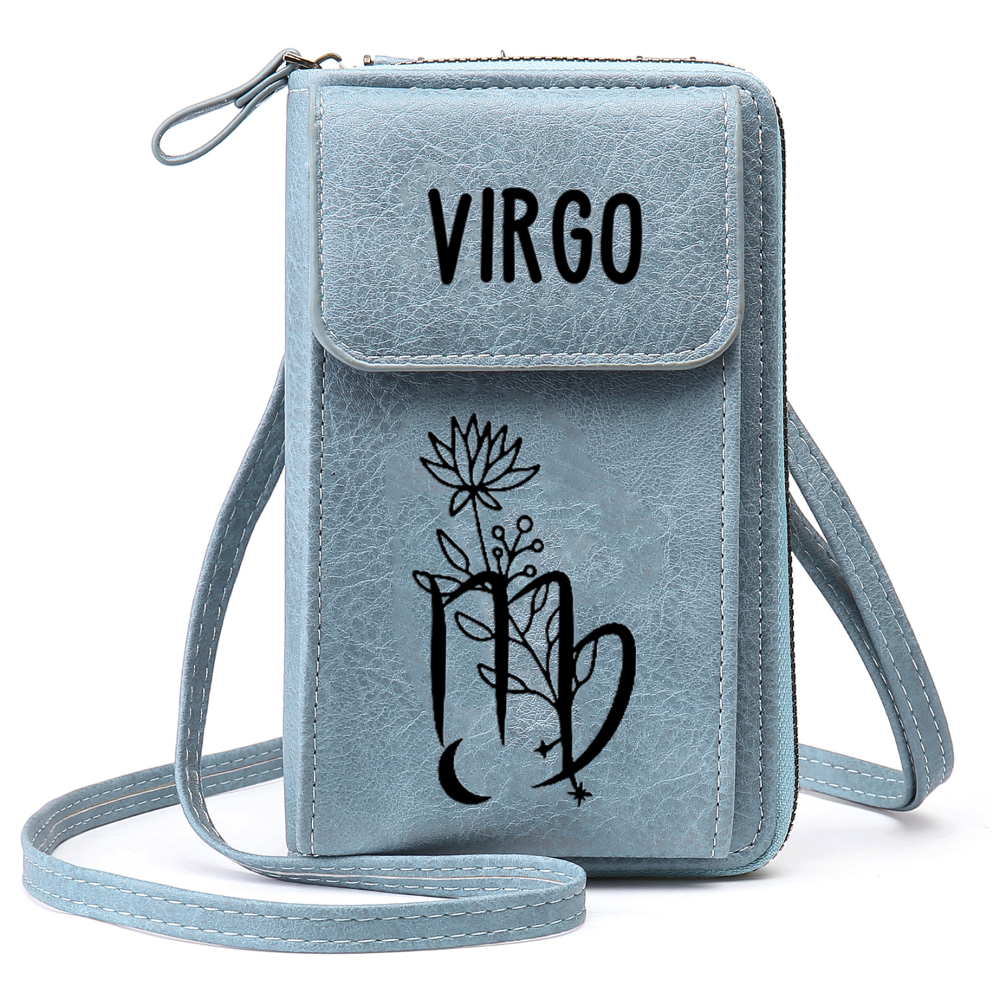 Portefeuille/Sac Bandoulière Femmes 1 Prénom Personnalisés avec Constellations et Fleur de Naissance Porte-Monnaie Carte