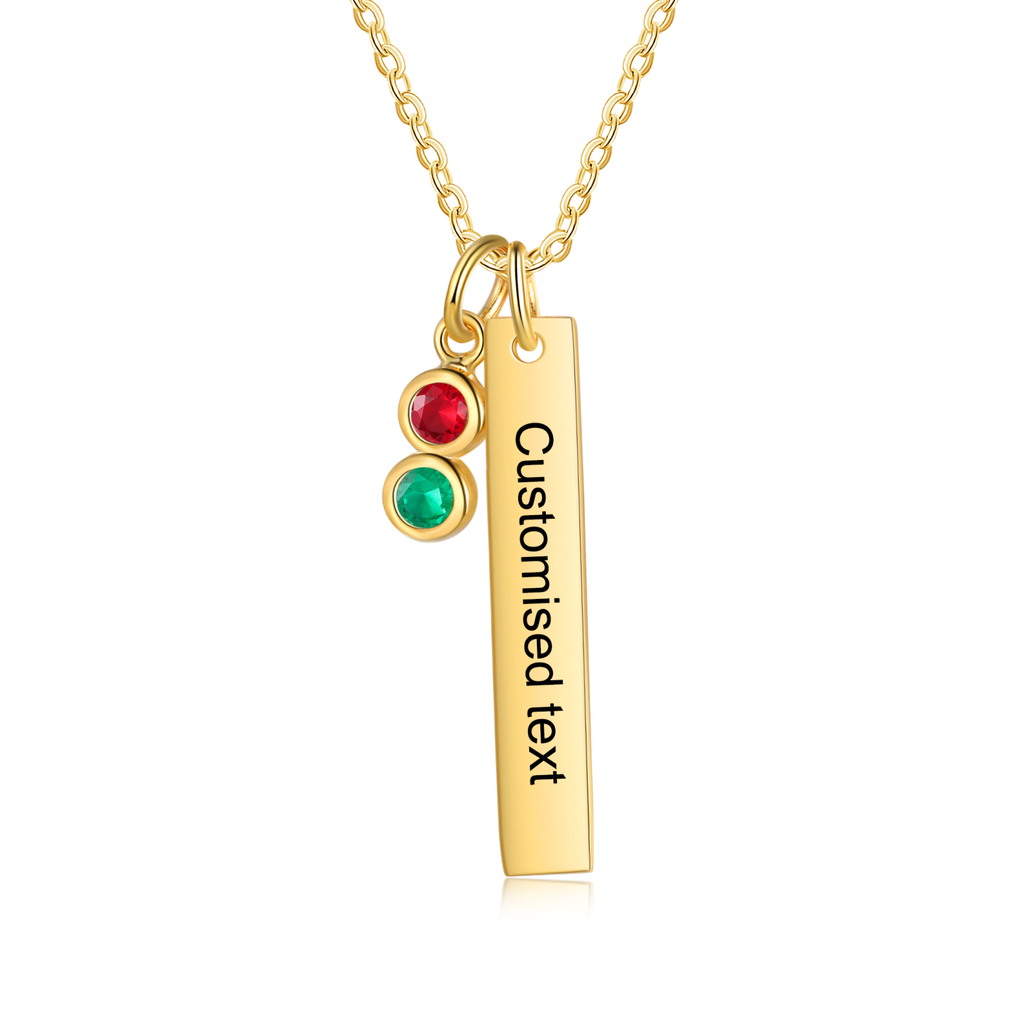 Collier Barre 1 Texte Personnalisé avec 2 Pierres de naissance Collier Femmes