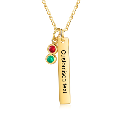 Collier Barre 1 Texte Personnalisé avec 2 Pierres de naissance Collier Femmes