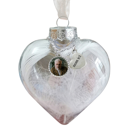 Boule transparente de plumes En forme de coeur Ornements Prénom Personnalisé avec photo boule de noël | Jessemade