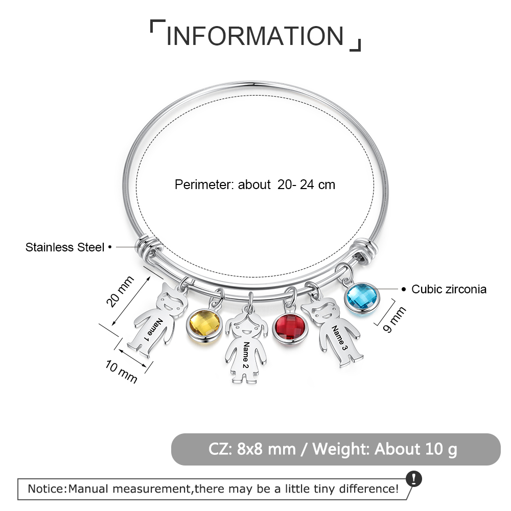 Bracelet Personnalisé pour Enfant avec 3 Noms et Pierres de Naissance | Cadeau Unique
