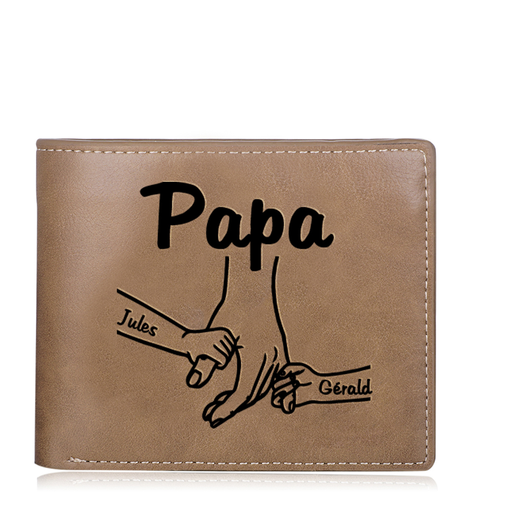 À mon Papa-Portefeuille La Main Dans La Main 2 Prénoms Personnalisée  Classique Homme Porte-Monnaie Carte | Jessemade
