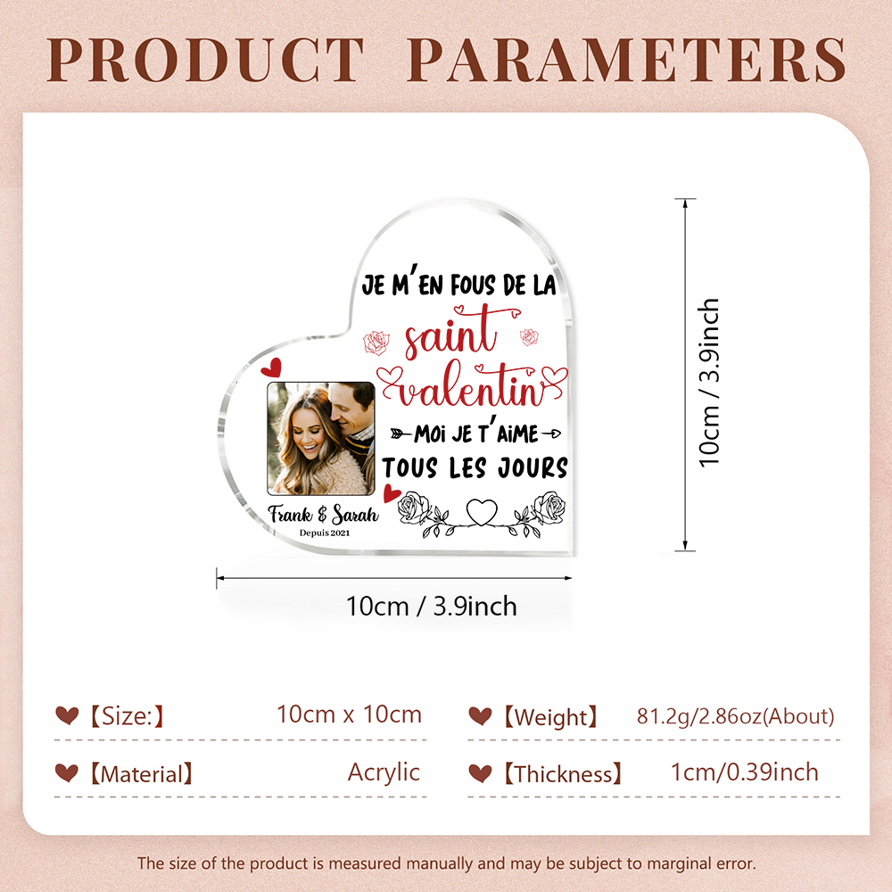 Plaque Acrylique 'Je T'aime Pas Par Habitude' - Décoration Couple Moderne - Cadeau Saint-Valentin, Anniversaire