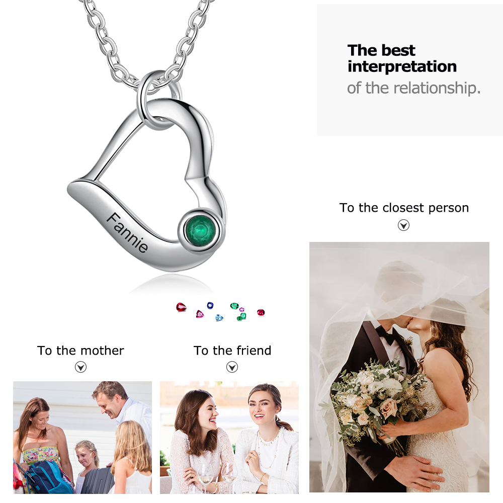 Collier Coeur 1 Prénom Personnalisés Pendentif avec 1 Pierre de Naissance|Jessemade