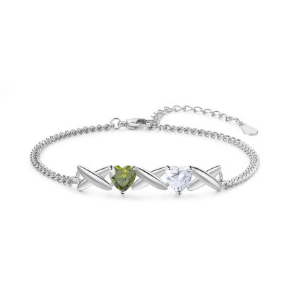 Bracelet Femmes 3 Prénoms Personnalisés avec 2 Pierres de Naissance